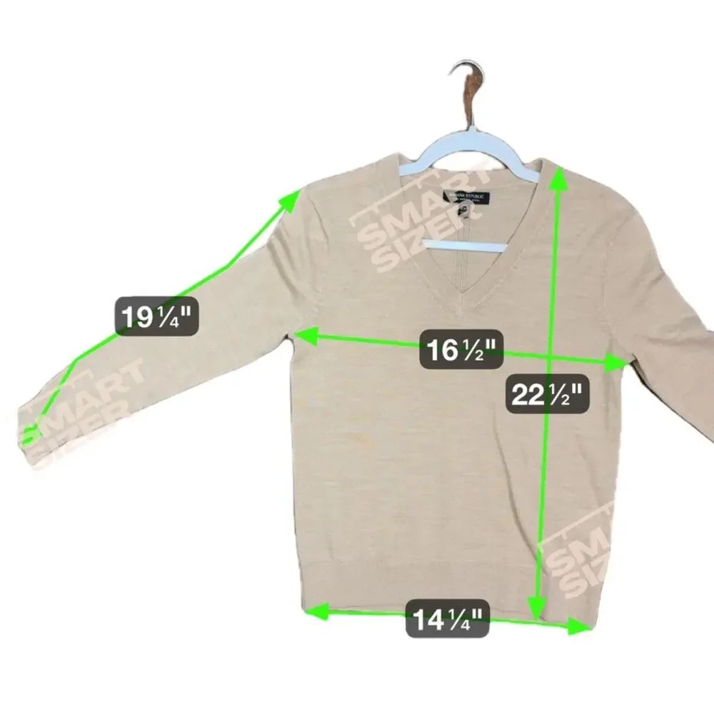 Banana Republic 100% Merino Wool Long Sleeve Sweater Women XXS‎ Tan V Neck